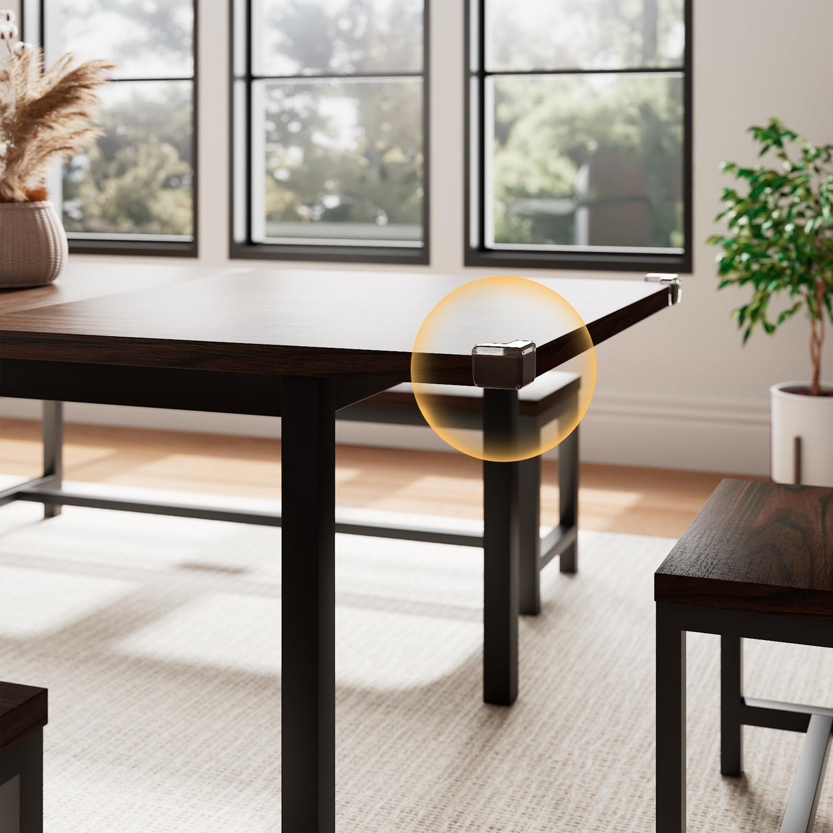 Einhomn 5 Pieces Dining Room Table Set for 4-6, 63' Extendable Kitchen Table Set with 2 Benches & 2 Stools, Small Dining Table Set with Metal Frame & MDF Board, Espresso Einhomn