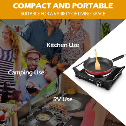 Techwood Hot Plate Portable Electric Stove 1500W Countertop Single Burner with Adjustable Temperature & Stay Cool Handles, 7.5” Cooktop for Dorm Office/Home/Camp, Compatible for All Cookwares