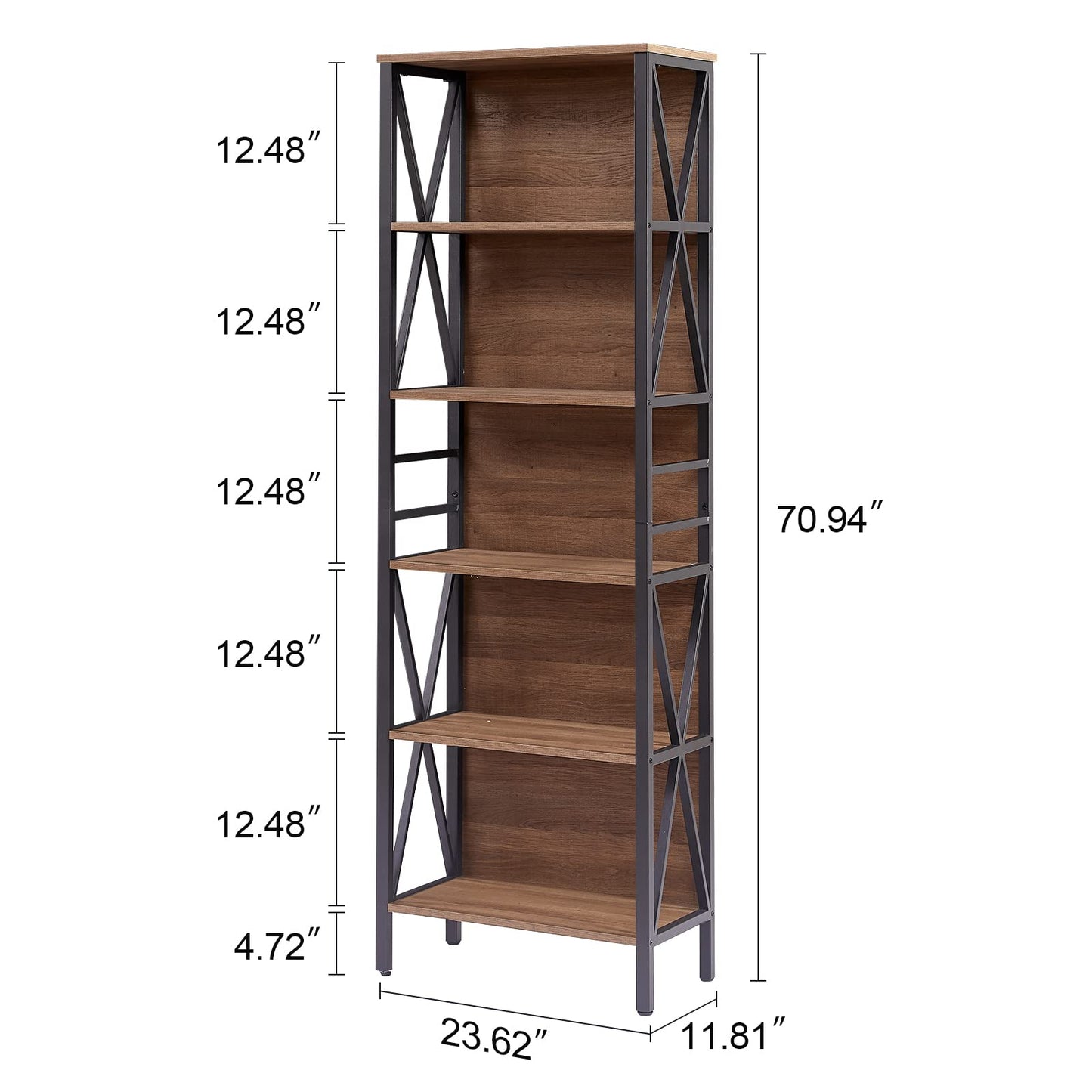 HOMISSUE Vintage Brown 6-Tier Rustic Industrial Bookshelf for Home and Office - WoodArtSupply