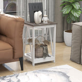 UYIHOME Farmhouse Square End Table, Accent Side Table with Slats Design, Sofa Side Nightstand Table with Sturdy Frame for Living Room Bedroom, Oak Grey UYIHOME