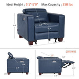 MCombo Zero Wall Recliner Chair, Wall Hugger Power Loveseat Recliner with Adjustable Headrest, High Wood Leg, USB & Type C Dual Charge Ports, for Living Room, Small Spaces, HL128 (Faux Leather, Blue) MCombo