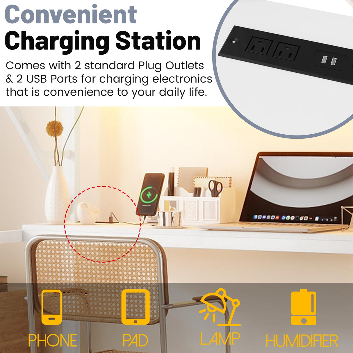 MoproBeti Queen Loft Bed with Desk and Stairs, Metal Lofts Bed Queen Size with Upper Storage Shelf, Gaming LoftBed with LED, Charging Station and Wardrobe for Teens, Adults,White MoproBeti