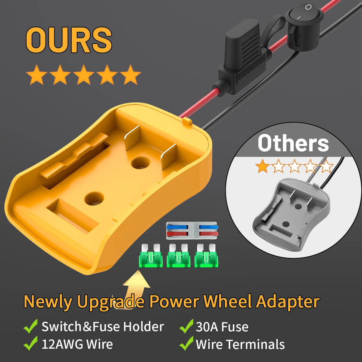 Kzreect Power Wheels Adapter for Dewalt 20V Battery Adapter, 20V Power Wheels Battery Converter Kit with Fuses Holder and Switch, Wire Terminals, 12AWG Wire for RC Car Toys Truck Adapter Set (1 Pack) Kzreect