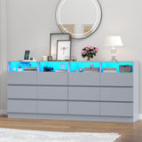 Loomie 12-Cell Divided Drawers Grey Dresser with Charging Station & Led Lights for Bedroom, Long 63" Wide Dresser TV Stand for TVs up to 75", Large Dressers Organizer with 4 Open Cubbies Loomie