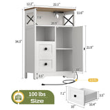 Yoobure LED Storage Cabinet with Doors and Shelves, Farmhouse Coffee Bar Pantry Cabinet with Drawers and Power Outlet, Wood Sideboard for Entryway Bathroom Dining Room Living Room Bedroom, White Yoobure