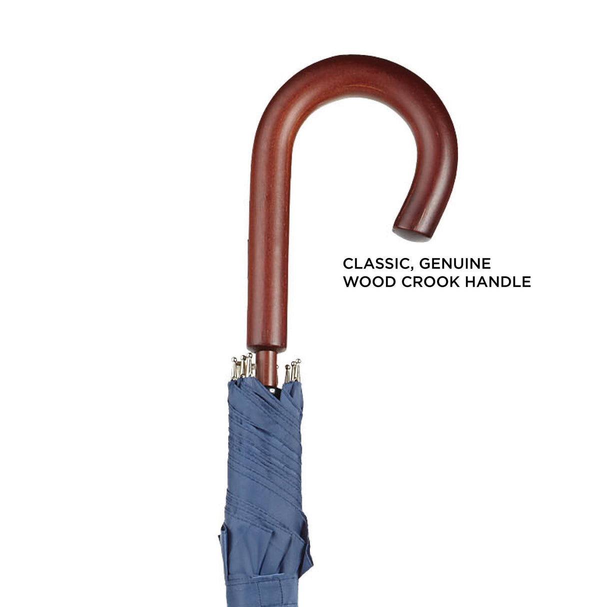 totes Auto Open Wooden Handle J Stick Umbrella, Black totes