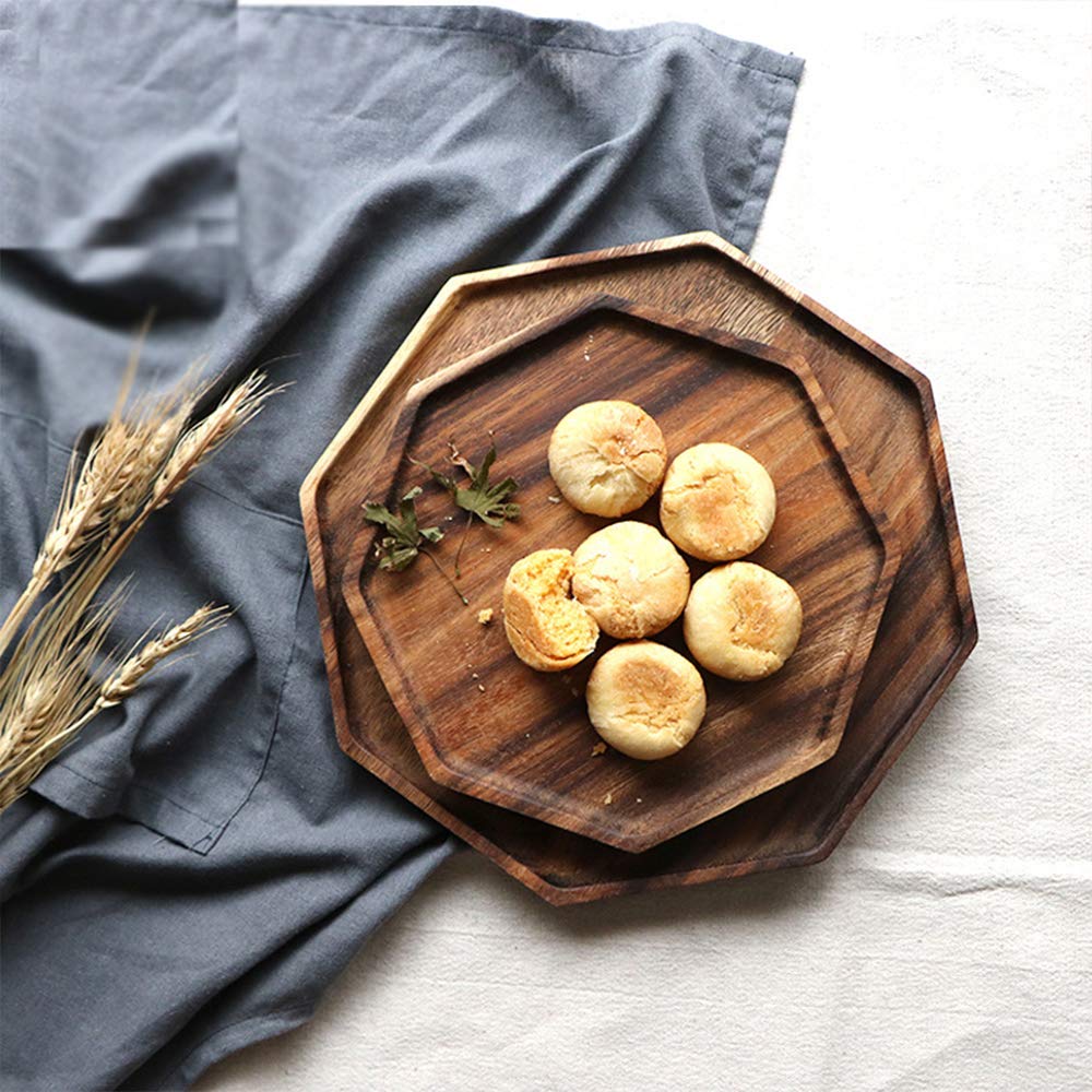 Set of 2 Acacia Wooden Serving Tray Vegetable Fruit Platter Decor Wood Trays Square Dessert Plates Food Dish Serving Platters Cheese Board Party Trays Charger Plate Wooden Charcuterie Boards  - WoodArtSupply