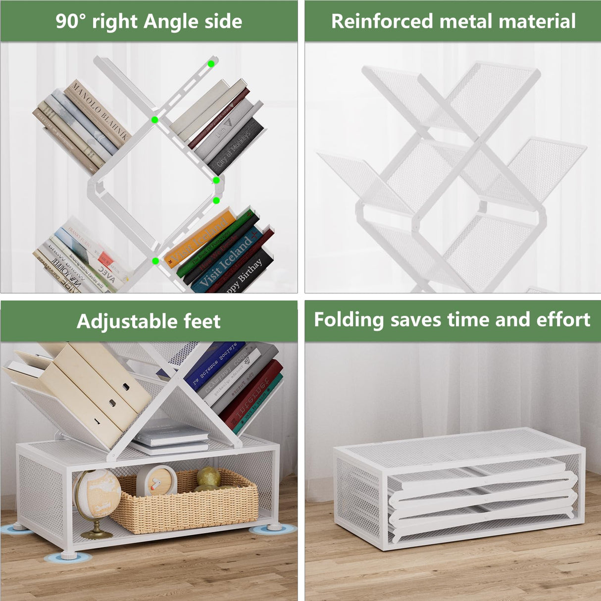 Gintan 9-Tier Corner Bookshelf with Storage,Bedroom Shelves Folding Bookshelves,No Installation Required Shelf Tree Bookcase for Living Room,Study,Home Office,Bed Room (White) Gintan