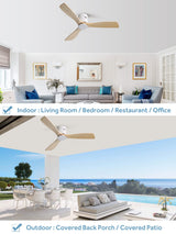 Sofucor 52'' Ceiling Fan no Light, Low Profile Ceiling Fan without Light, Flush Mount Ceiling Fan with Remote Control, Quiet Energy Saving with 6 Speeds, Timer, Light Wood Grain Sofucor