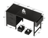 Casaottima 40" Small Computer Home Office Desk for Bedroom with Fabric Drawers & File Cabinet, Cloth Storage Bag and Hook, Writing Study Work Table for Small Space, Black Casaottima