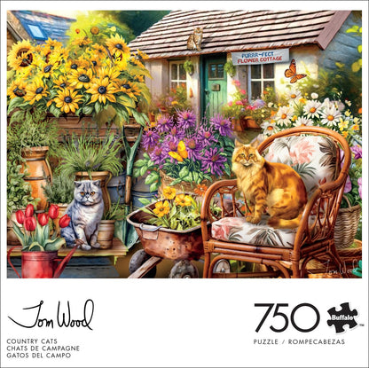 Buffalo Games - Tom Wood - Country Cats - 750 Piece Jigsaw Puzzle for Adults -Challenging Puzzle Perfect for Game Nights - Finished Size is 24.00 x 18.00