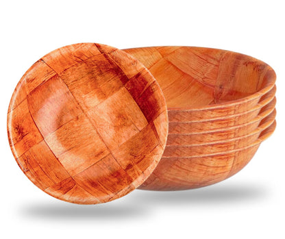 Wooden Woven Salad Bowl, Woven Wood Snack Bowls 6"-Inch, Set of 6 .,