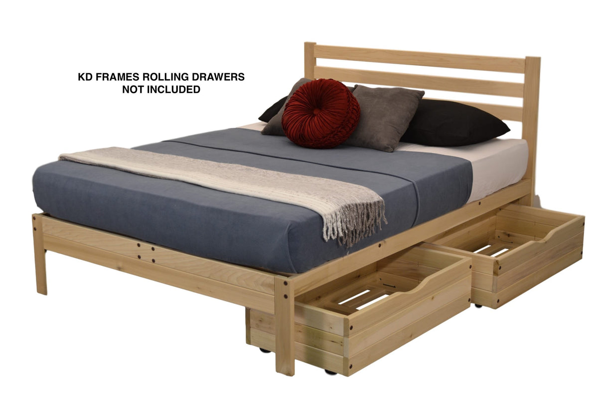 Lexington Natural Wood Platform Bed - Full Size, Minimalist Design with Slatted Headboard KD Frames