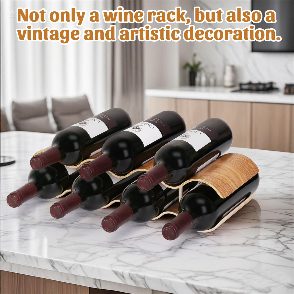 VAlinks Table Wine Rack Countertop Freestanding Wine Racks & Cabinet 2 Tier 7 Bottles Wave Willow Wood Champagne Rack VAlinks