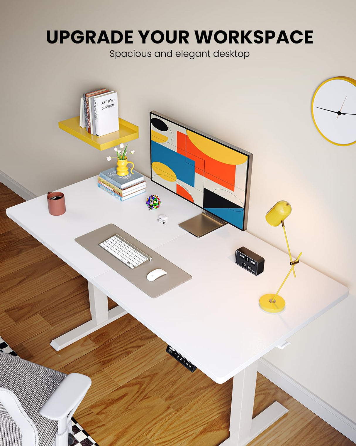 ErGear Electric Standing Desk, 48 x 24 inch Height Adjustable Sit Stand Up Desk, Computer Home Office Desk with 4 Memory Height Buttons, Two Pieces Desktop, White, EGESD110W ErGear