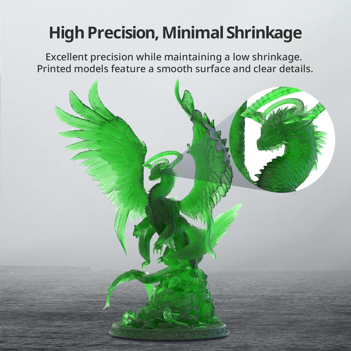 ANYCUBIC Tough Resin 2.0, 3D Printer Resin with Upgraded High Toughness and High Precision, 365-405nm Fast Curing 3D Resin for 4K 8K LCD/DLP/SLA 3D Printing (Tran-Green, 1kg) ANYCUBIC