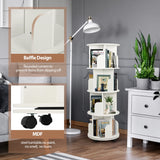 ybaymy 4-Tier 360° Revolving Bookshelf with Wheels - Modern White Floor Display Bookcase ybaymy
