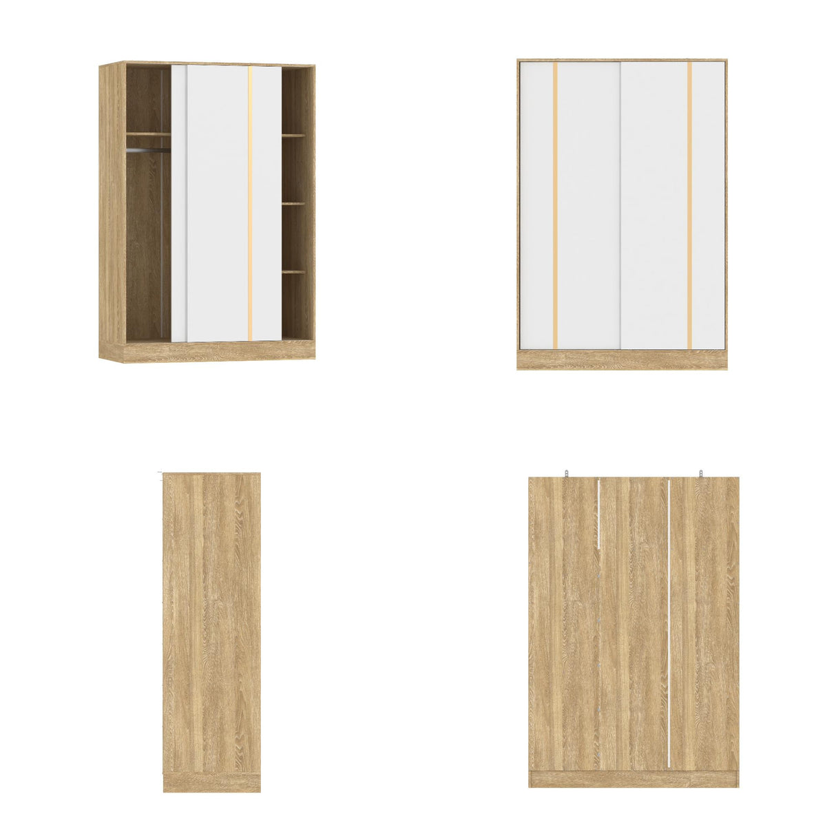 Timechee Almirah for Clothes, Storage Wardrobe Closet Cabinet, Clothes Closet with Metal Hanging Rod, 4 Shelves and Sliding Doors for Bedroom, Natural + White (21.4" D x 47.2" W x 69.7" H) Timechee