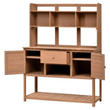 Merax Solid Fir Wood Potting Bench, Garden Workstation with Hutch, Drawer & Adjustable Shelves, Outdoor Work Table for Backyard Planting, Brown Merax
