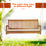 Tangkula 2 Person Hanging Porch Swing, Outdoor Bench Swing with Hanging Ropes, High Back, Cozy Armrests, Heavy Duty 800Lbs Wooden Hanging Swing Chair with Cushion for Backyard, Deck, Garden Natural Tangkula