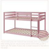 Harper & Bright Designs Low Bunk Beds Twin Over Twin Wood Twin Bunk Bed Frame with Safety Rail Ladder for Kids Bedroom Twin Floor Bunk Bed for Boys Girls Teens, Pink Harper & Bright Designs