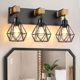Farmhouse Bathroom Vanity Light Fixtures, 3-Light Wood Bathroom Light Fixtures Over Mirror, Rustic Sconces Wall Lighting with Elegant Metal Lampshade for Living Room, Bedroom, Hallway maesta