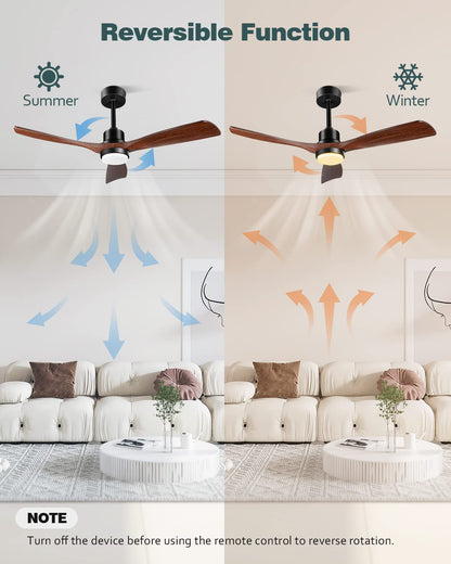 Forrovenco Ceiling Fans with Lights and Remote, 52 Inch Outdoor Ceiling Fan for Patios with Light 3 Downrods, 3 Blades Modern Ceiling Fan Noiseless Reversible DC Motor, Wood Fan for Farmhouse - WoodArtSupply