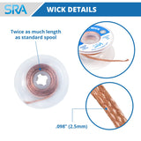 SRA Soldering Wick with Flat Woven Copper Desoldering Braid Strip and No Clean Flux for Easy Damage-Free Solder Removal - 3 Pack 10 Foot Solder Wick Spool SRA Soldering Products