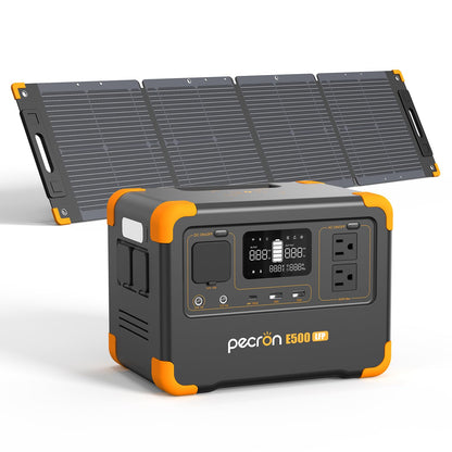 Pecron E500LFP Solar Generator with 100W Solar Panel, 576Wh LiFePO4 Battery, 2x600W AC Outlets Power Station, Fast Charging Portable Power Station for Home Use, RV, Camping, CPAP, Emergencies - WoodArtSupply