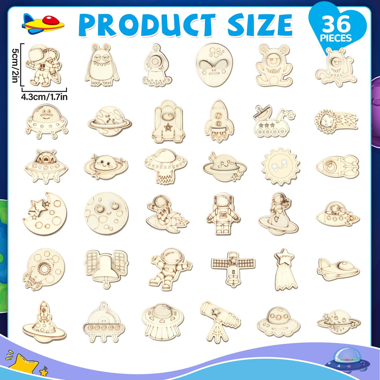 36 Outer Space Wooden Magnet Painting Craft Kit DIY Kids Astronaut Arts Crafts Painting Kit for Kids DIY Creativity Art Supplies for Boys Girls Party Favor Ages 4-8 8-12 Birthday Summer Crafts Gifts gisgfim