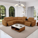 GEBADOL Power Recliner Sectional Sofa, L-Shaped Living Room Furniture Set, Light Brown Leather Sofa, Reclining Sectional Couch with Storage Console/Cup Holder for Living Room/House/Apt GEBADOL