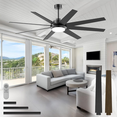 72 inch Large Ceiling Fans with Lights and Remote, Industrial Ceiling Fan Reversible Quiet DC Motor, 6 Speed 3 CCT Dimiable, Modern Ceiling Fan for Living Room Farmhouse Patios Outdoor Gazebo Black