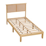 KOMFOTT Twin Size Wood Platform Bed Frame with Rattan Headboard, Boho Rubber Wood Bed Frame with Plywood Slats & Under-Bed Storage, Platform Bed Frame, Mattress Foundation, No Box Spring Needed KOMFOTT