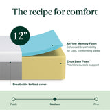 ZINUS 12 Inch Green Tea Essential Memory Foam Mattress [New Version], King, Fiberglass Free, Medium Feel, Breathable Airflow Memory Foam, Certified Safe Foams & Fabric, Mattress in A Box Zinus