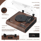 Retrospiler Record Player, 3 Speed Bluetooth Turntable with Built-in Speakers, FM Radio, Vinyl-MP3 Encoding, USB & SD Playback, LED Screen, Wooden Retro LP Player Retrospiler
