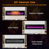 COSTWAY Ultra-Thin Electric Fireplace 72-inch Wide, 750W/1500W Wall-Mounted and Recessed Fireplace Heater with 12 Flame and Flame Bed Color, Remote and Smart APP Control, Decorative Crystal Included COSTWAY