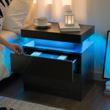 Cubehom LED Nightstands Set of 2, Modern End Table with 2 Drawers, End Tables for Living Room Bedroom Black Cubehom