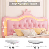 Keyluv Pink Upholstered LED Bed Frame with Storage, Adjustable Crown Headboard and Crystal Tufting Keyluv