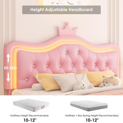 Keyluv Pink Upholstered LED Bed Frame with Storage, Adjustable Crown Headboard and Crystal Tufting - WoodArtSupply