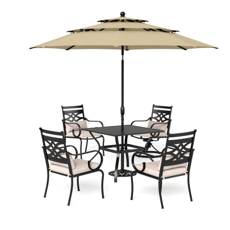 Sophia & William Patio Dining Set with Umbrella 6 Pieces, Outdoor Table and Chairs with 10ft Patio Beige Umbrella(No Base), Weather-Resistant for Garden, Backyard, Lawn, Balcony Sophia & William