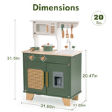 ROBUD Kids Kitchen Playset, Vintage Wooden Play Kitchen with Ice Dispenser, Pretend Toddlers Kitchen Toy with Accessories, Baby Gift for Ages 3 4 5 6 7 8 ROBUD