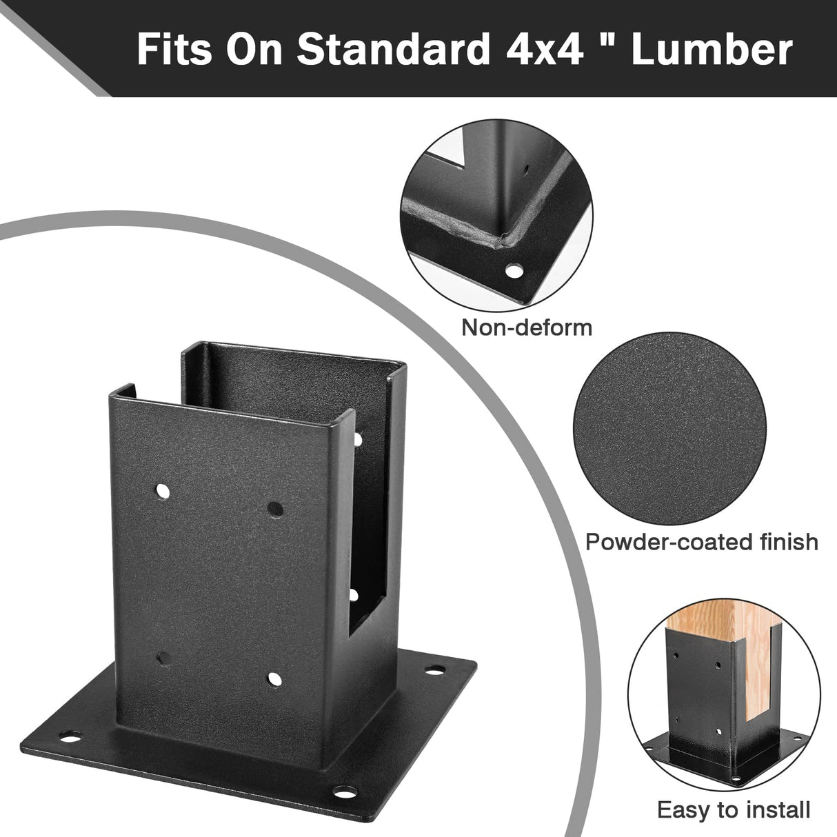 Wilkblck 4×4" Post Base 4PCS Stainless Steel Brackets Woodworks Pergola Kit Deck Post Base Railing Flange Anchor Wood Stand Kit Bolt Down Bracket Kit for 4x4 Lumber Wilkblck