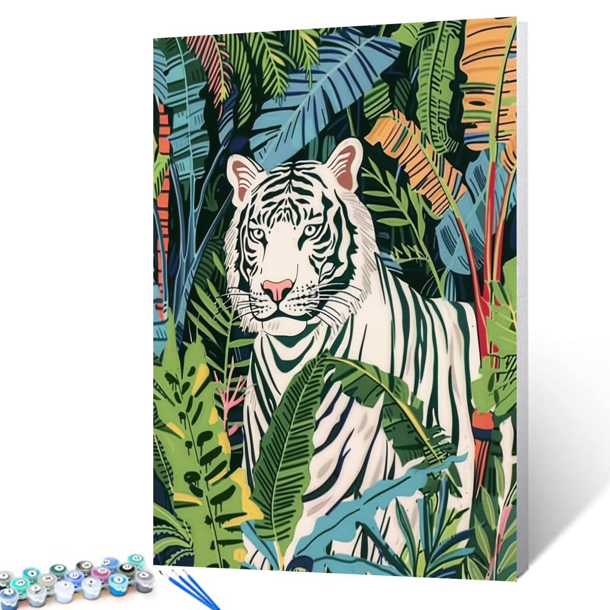 White Tiger Paint by Number for Adults,Forest Wildlife DIY Oil Painting Kits on Canvas with Brushes and Acrylic Pigment Animal in Tropical Jungle Picture Home Decor 16x20inch Nordics Gift (Frameless) Tucocoo