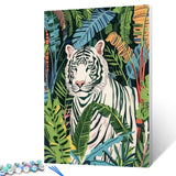 White Tiger Paint by Number for Adults,Forest Wildlife DIY Oil Painting Kits on Canvas with Brushes and Acrylic Pigment Animal in Tropical Jungle Picture Home Decor 16x20inch Nordics Gift (Frameless) Tucocoo