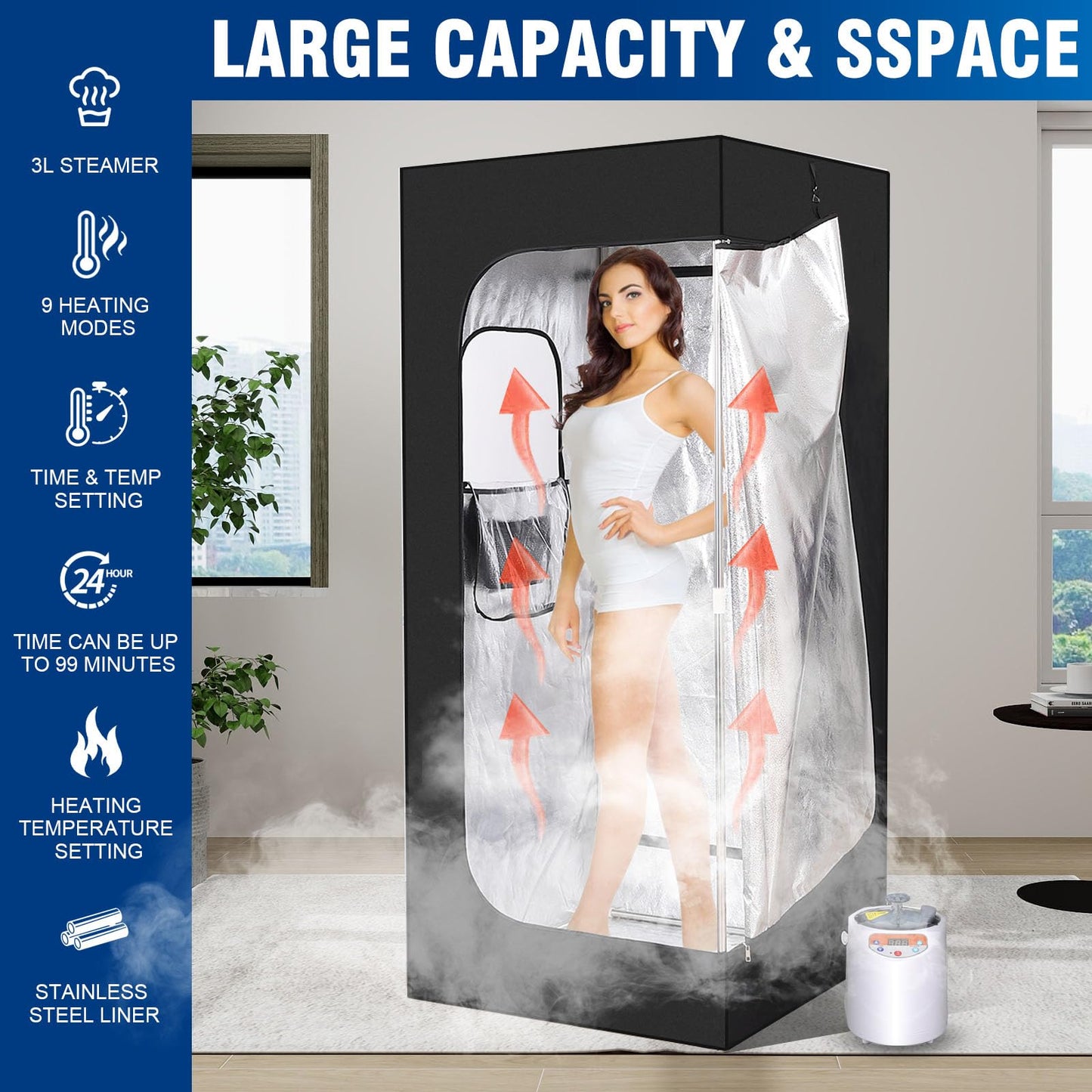 Portable Sauna for Home, Sauna Box, Home Sauna with 3 L 1100 W Steamer, Remote Control, Home Sauna Tent (Black)