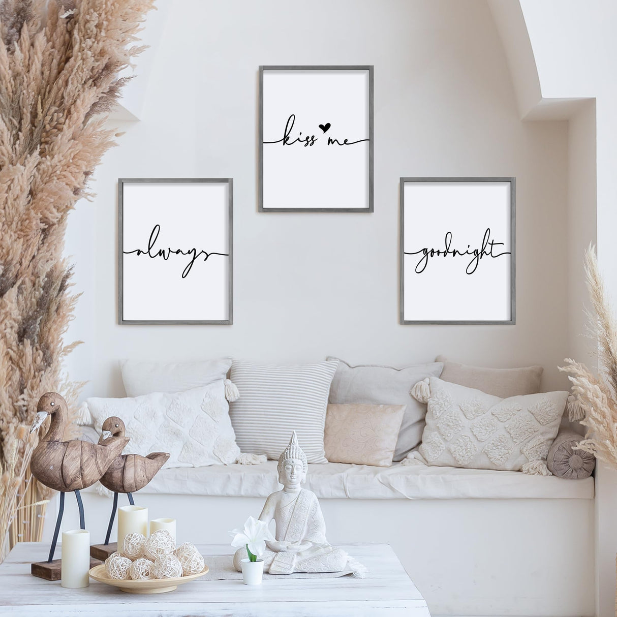 Set of 3 Framed Always Kiss Me Sign 11"x14" Living Room Wall Decor for Farmhouse Rustic Home Wall Art Wood Signs Houmury