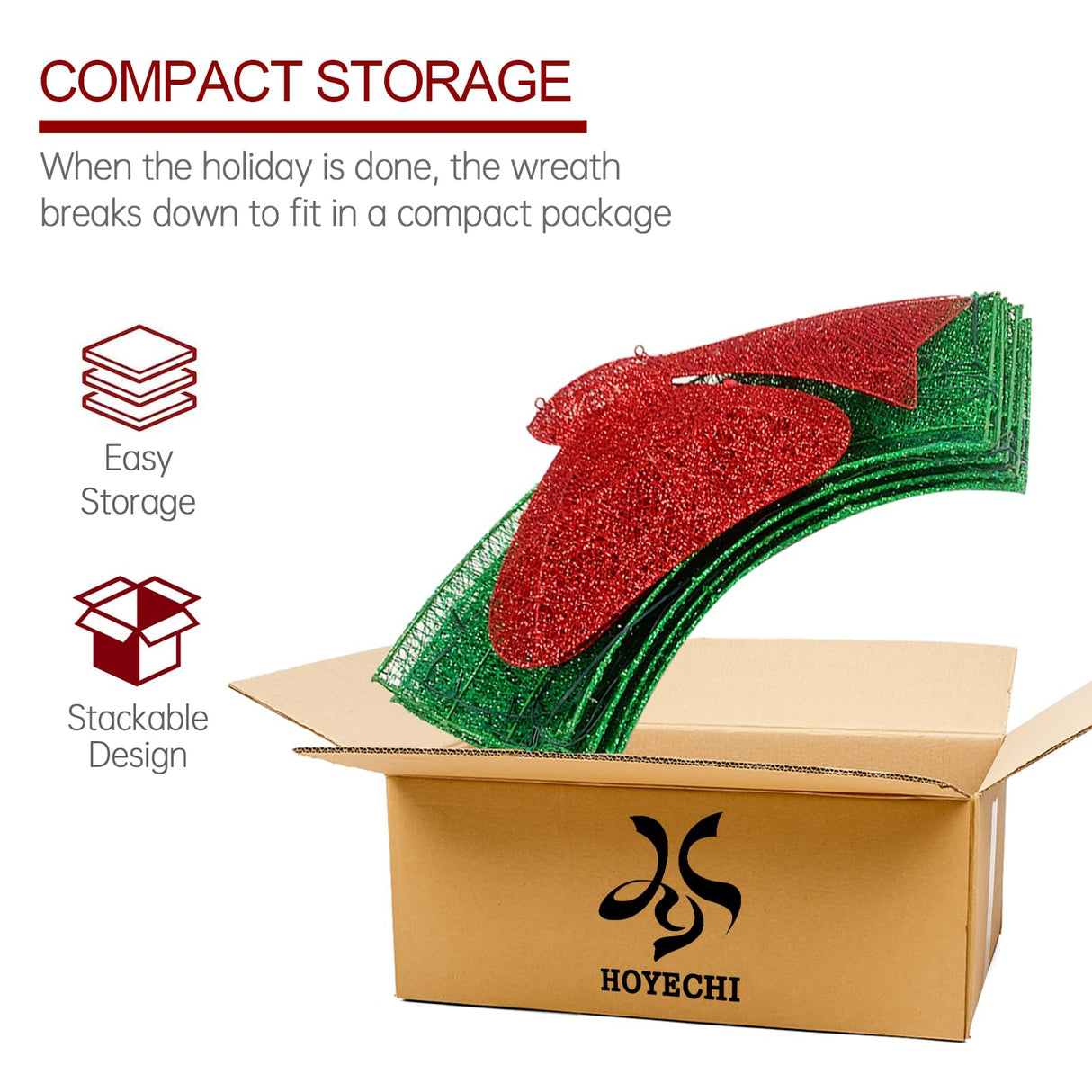 48Inch 4FT Large Christmas Wreath - Outdoor Christmas Wreaths with LED Lights,Extension Cable, Xmas Decorations for Door Outdoor Indoor Wall Home - Green HOYECHI