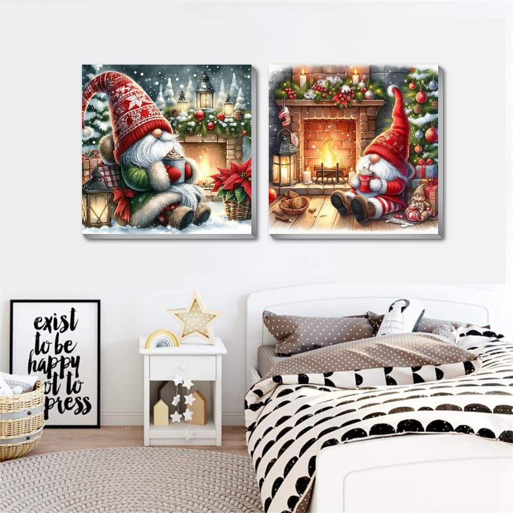 2 Pack Gnome Paint by Numbers Kit for Adults Beginner with Framed,Christmas Easy Adult Paint by Number Kits on Canvas DIY Painting for Beginners Art by Numbers for Home Wall Decor 10x10 Inch NEGEKFKX