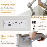 LUXOAK 3-in-1 Vanity Set with LED Lighted Flip Top Mirror, Makeup Table with Fold-Up Panel, Hidden Stool, Charging Station, Small Vanity for Bedroom & Dressing Room, Rustic White LUXOAK