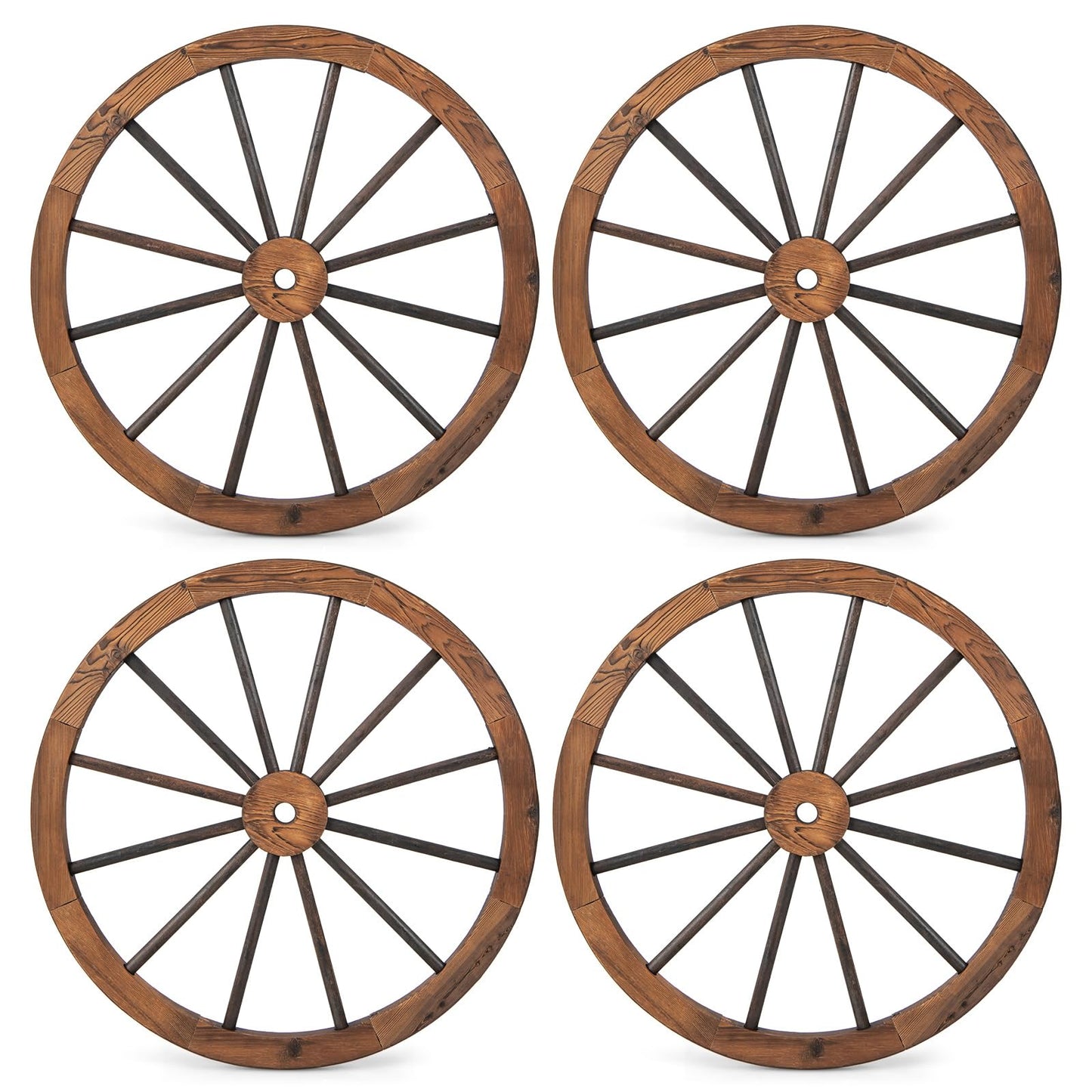 Giantex 30-Inch Wagon Wheels 4 Pieces, Decorative Wooden Wheels, Carbonized Solid Fir Wood, Old Western Style Wall Art Garden Decor, Rustic Wood Wheels for Yard Garage Bar Farmhouse Outdoor